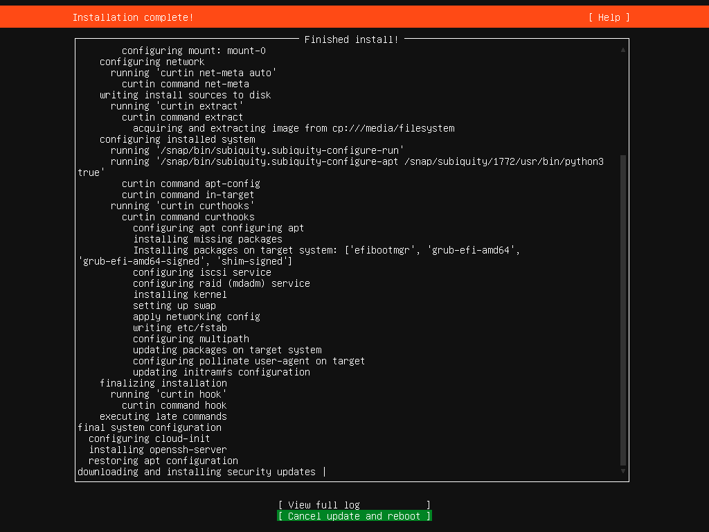 先に進めたいのでCancel update and reboot